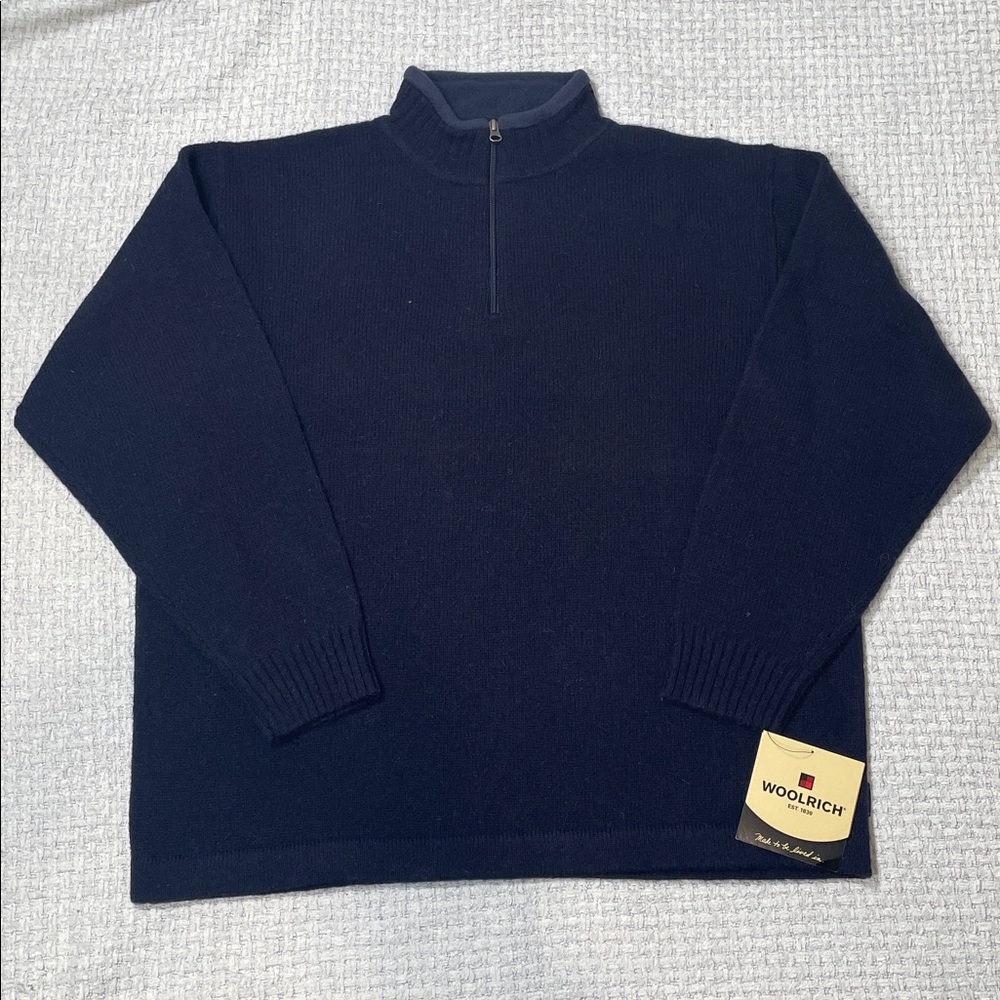 NWTs Mens Woolrich Flatrock Wool Fleece 1/2 Zip Sweater Navy Blue Size X-Large